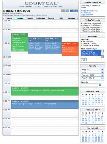 CourtCal, Wisconsin circuit court calendar tool for attorneys